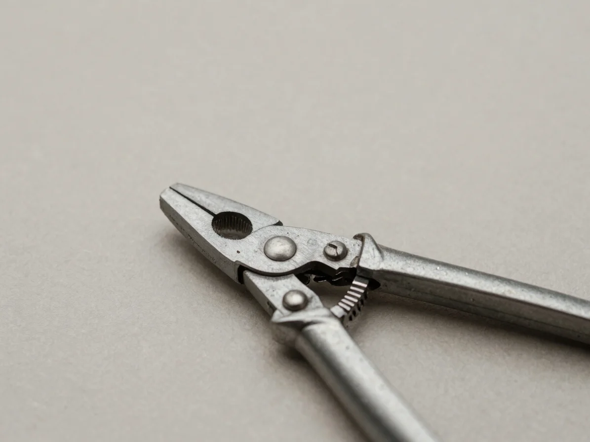 Close detail of a pair of manual metal pruners with clean edges on a neutral surface, soft neutral daylight, restrained